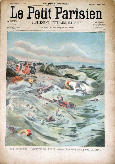journal Le petit Parisien illustré Près de Brest. Quatre fillettes emportées par une lame de fond.