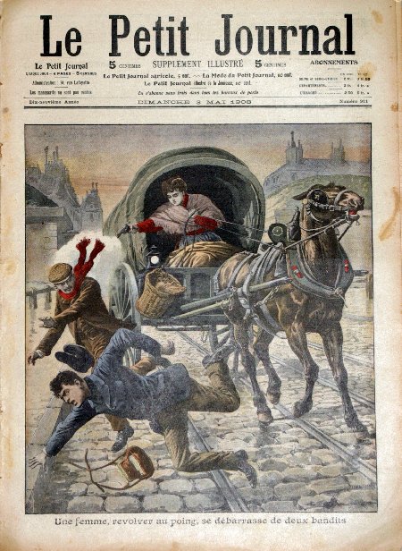 journal Le petit journal illustré Une femme, revolver au poing, se débarasse de deux bandits.