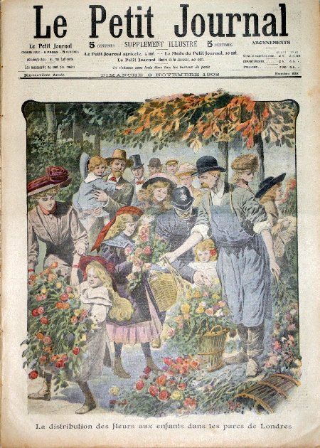 journal Le petit journal illustré La distribution des fleurs aux enfants dans les parcs de Londres.