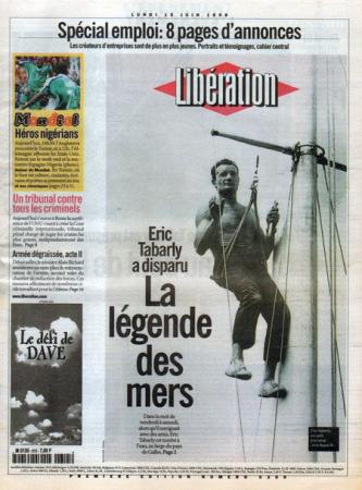 journal Libération Eric Tabarly a disparu - La légende des mers.