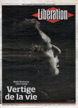 journal Libération Vertige de la vie.  Mort d'Alain Bashung 1947-2009