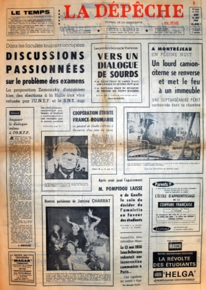 La dépêche du midi du 16 mai 1968