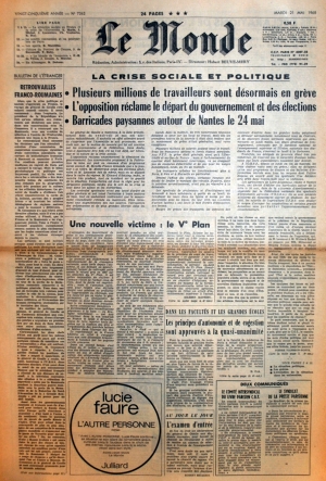 Le Monde du 21 mai 1968