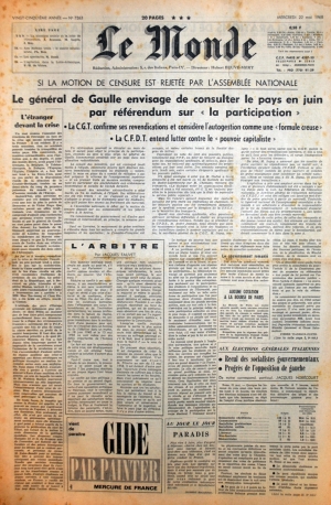 Le Monde du 22 mai 1968
