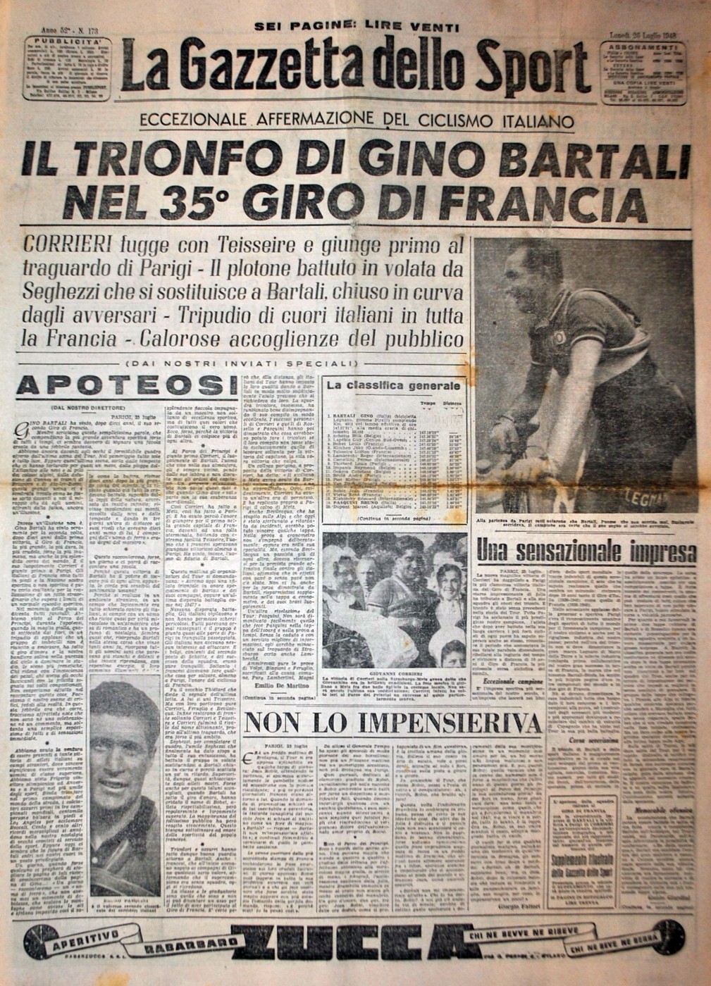 1948 LA GAZETTA DELLO SPORT GIRO D'ITALIA CYCLING